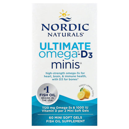 Nordic Naturals, Ultimate Omega®-D3 Minis, Great Lemon, 60 Mini Soft Gels