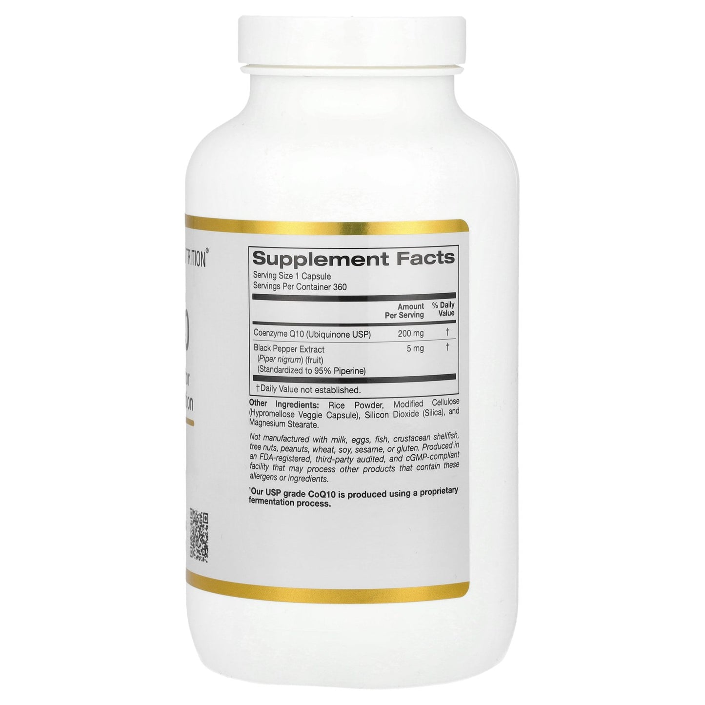 California Gold Nutrition, CoQ10 with Bioperine® Black Pepper Extract, 200 mg, 360 Veggie Capsules