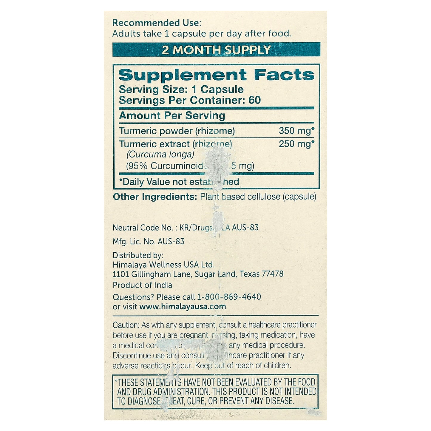 Himalaya, Turmeric 95® with Curcumin, 60 Vegetarian Capsules