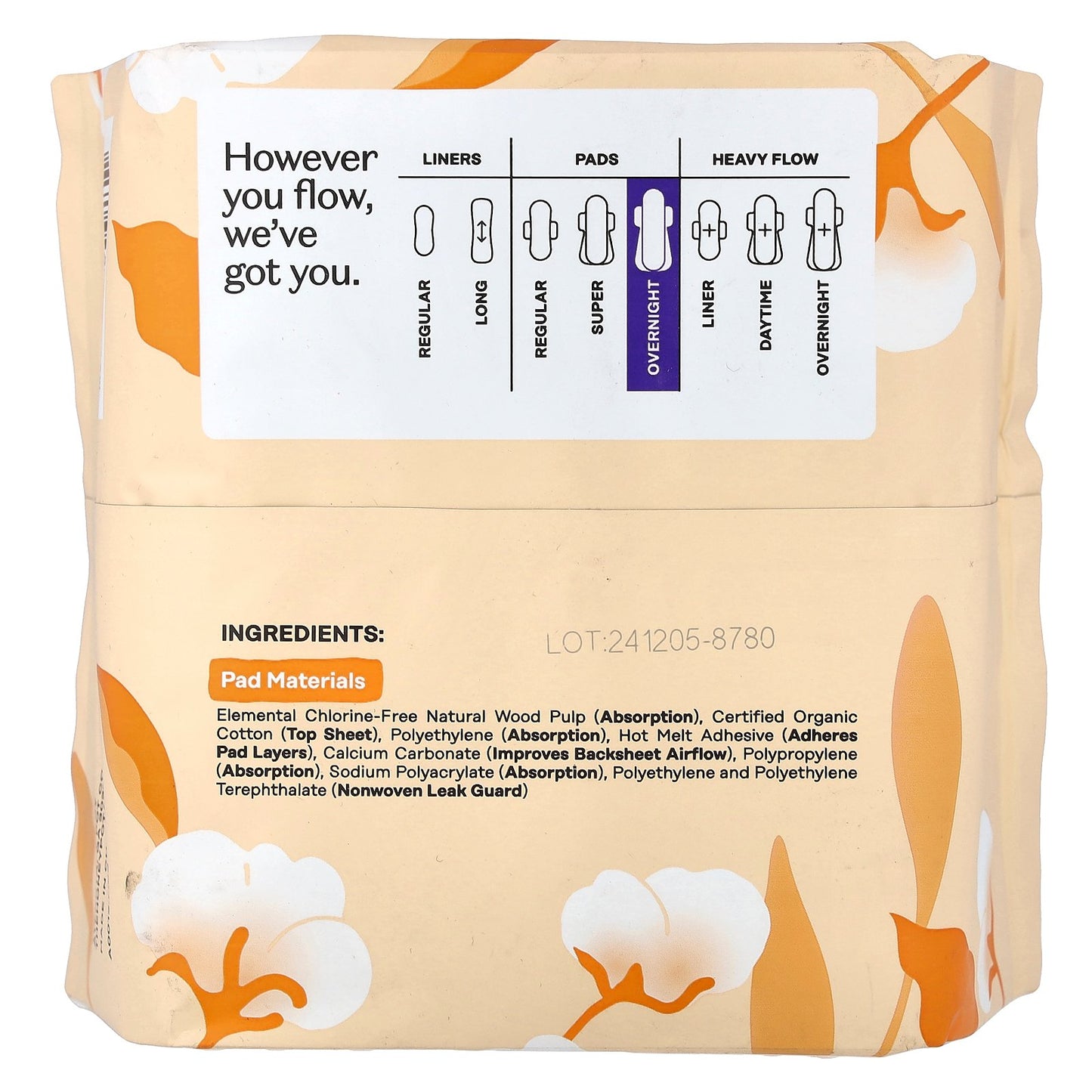 The Honey Pot Company, 100% Organic Cotton Cover, Non-Herbal Pads with Wings, Overnight, 12 Count