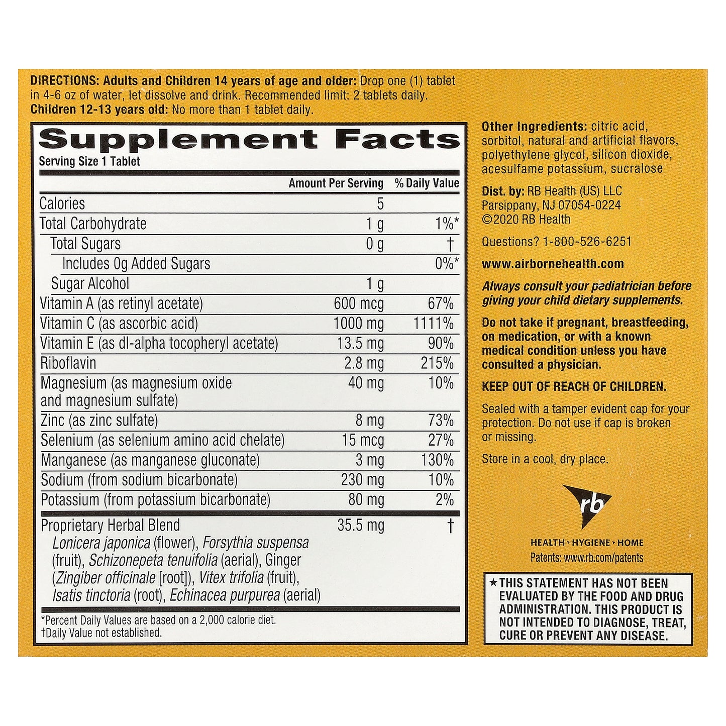 AirBorne, Immune Support Supplement, Zesty Orange, 3 Tubes, 10 Effervescent Tablets Each