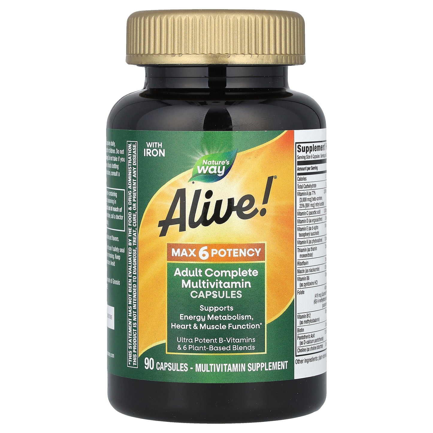 Nature's Way, Alive!® Max 6 Potency, Adult Complete Multivitamin, With Iron, 90 Capsules