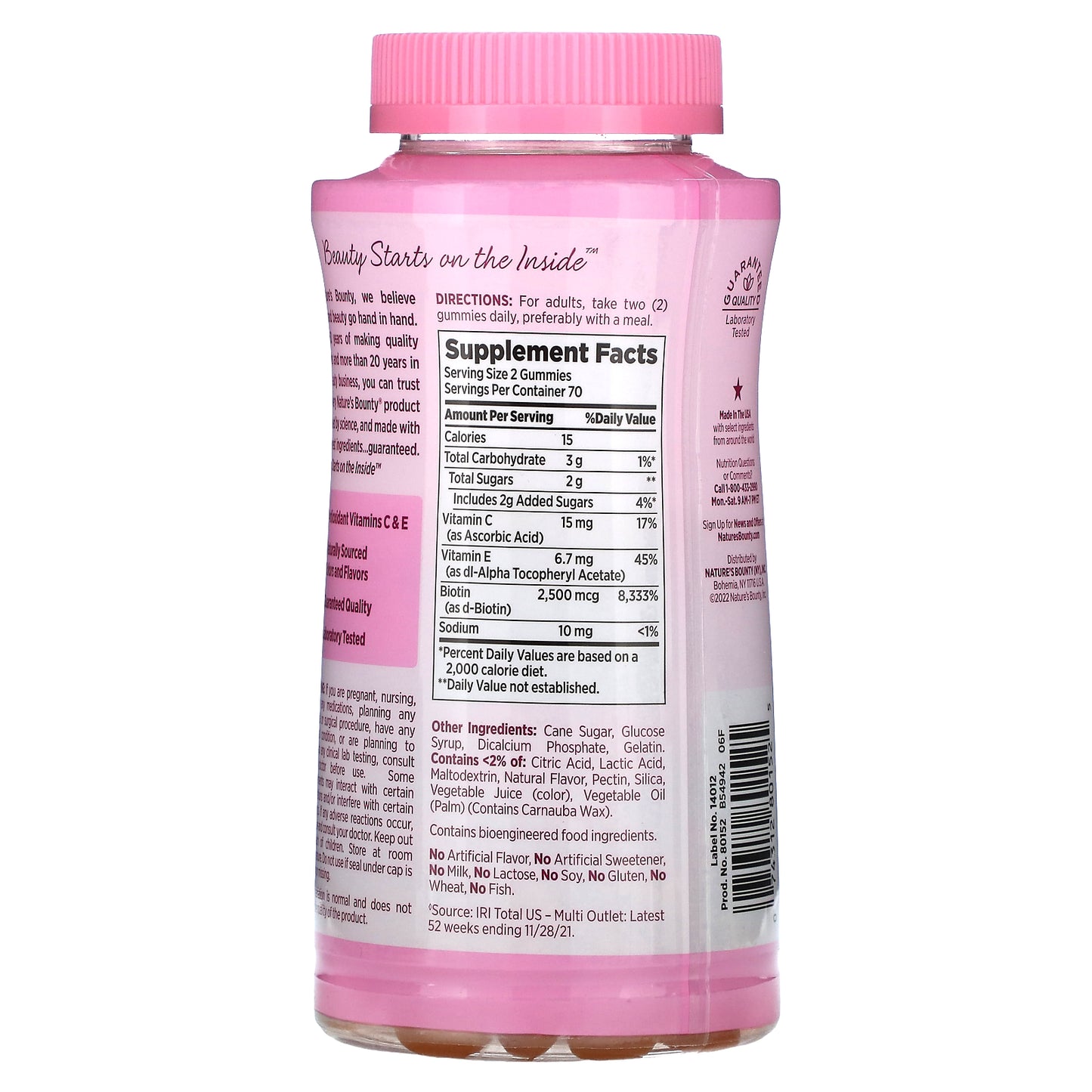 Nature's Bounty, Optimal Solutions®, Hair, Skin & Nails Gummies, Strawberry, 140 Gummies