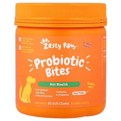Zesty Paws, Probiotic Bites™, For Dogs, All Ages, Pumpkin, 90 Soft Chews, 11.1 oz (315 g)