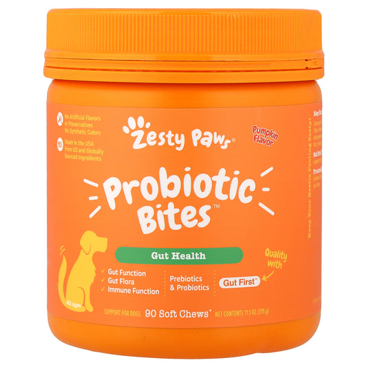 Zesty Paws, Probiotic Bites™, For Dogs, All Ages, Pumpkin, 90 Soft Chews, 11.1 oz (315 g)