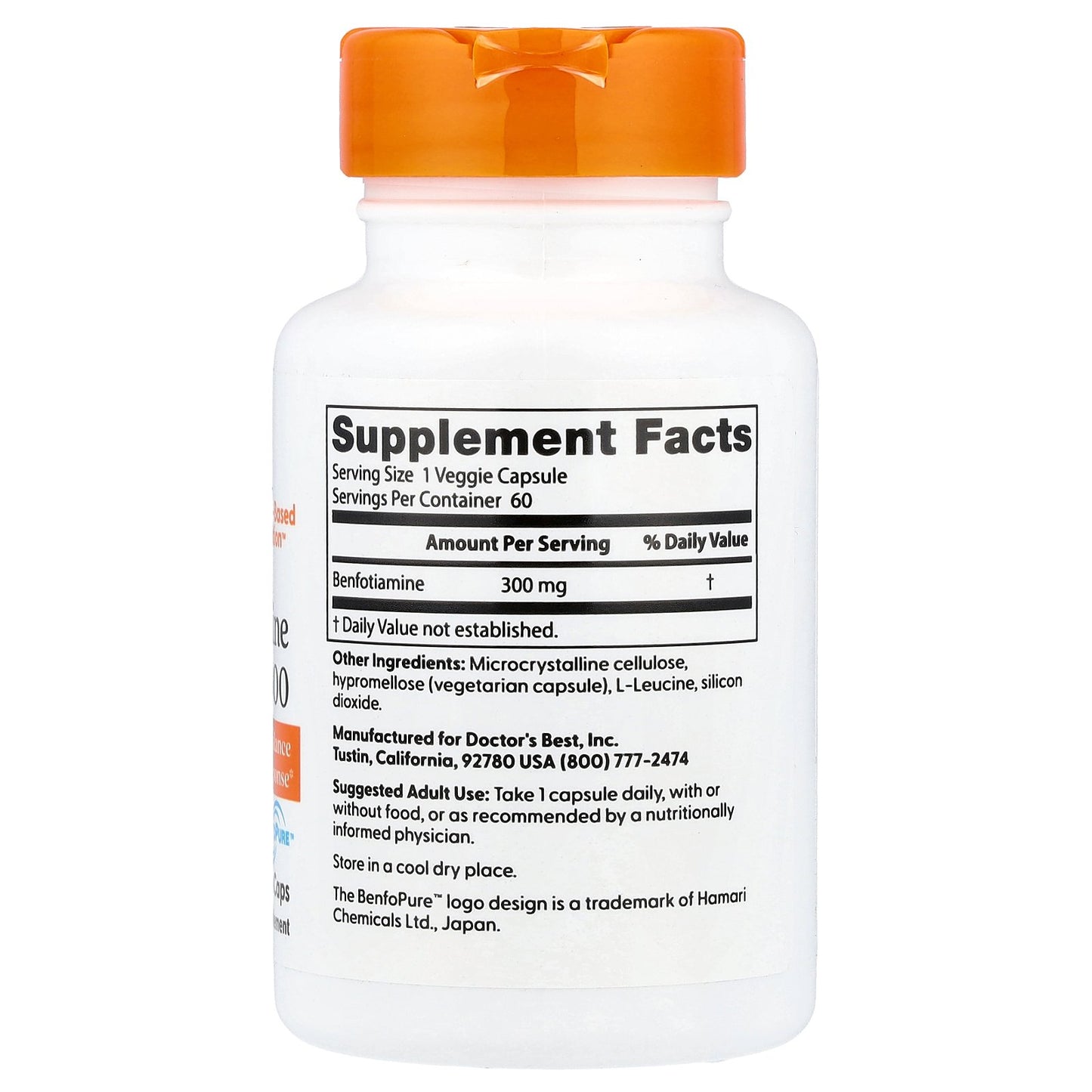 Doctor's Best, Benfotiamine 300 with BenfoPure™ , 300 mg, 60 Veggie Caps