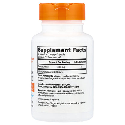 Doctor's Best, Benfotiamine 300 with BenfoPure™ , 300 mg, 60 Veggie Caps