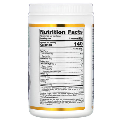 California Gold Nutrition, Superfoods, Collagen Coconut Creamer with Organic Coconut Milk Powder, Hydrolyzed Collagen Peptides, Organic Tapioca Maltodextrin, and Bamboo Extract, Unsweetened, 10.2 oz (288 g)