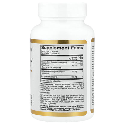 California Gold Nutrition, Brain Health with Alpha-Glycerophosphorylcholine, Calcium, Phosphorus and Phosphatidylserine, 60 Veggie Capsules
