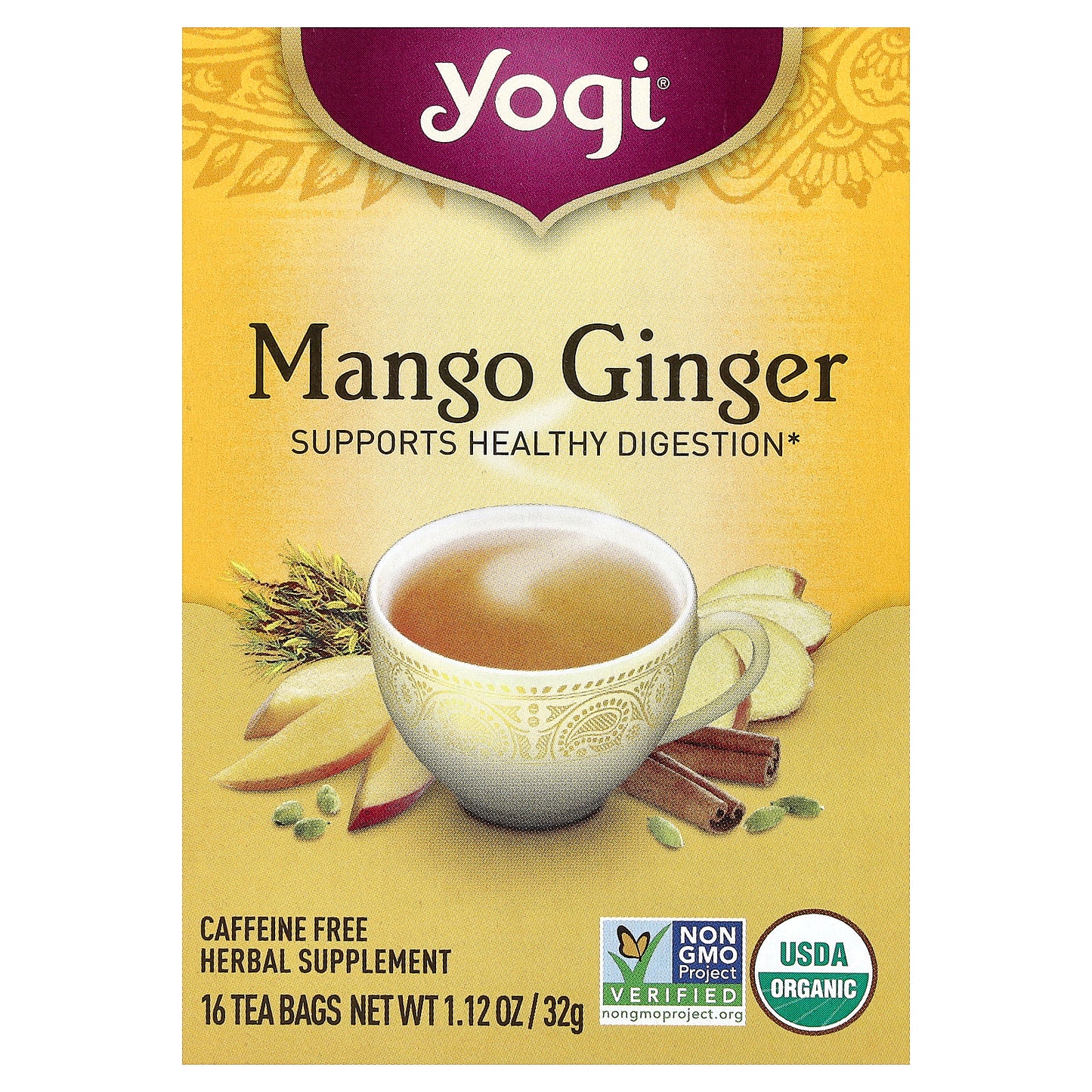 Yogi Tea, Mango Ginger, Caffeine Free, 16 Tea Bags, 1.12 oz (32 g)