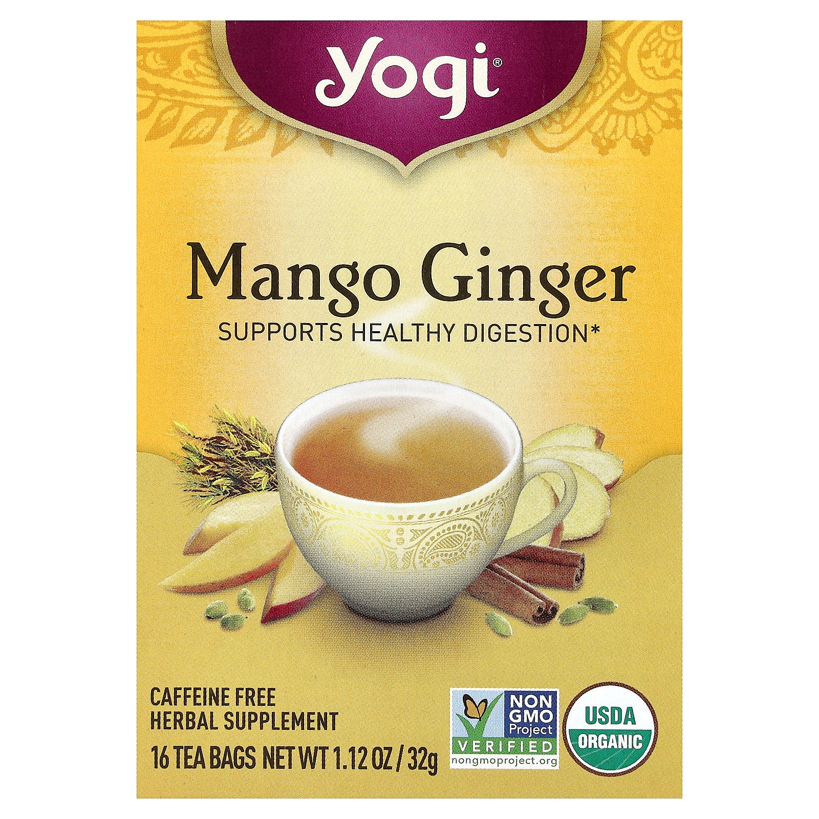 Yogi Tea, Mango Ginger, Caffeine Free, 16 Tea Bags, 1.12 oz (32 g)