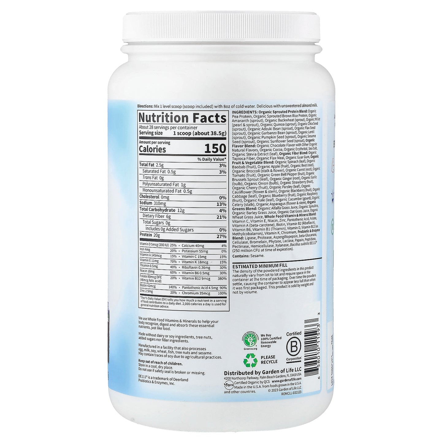 Garden of Life, RAW Organic Meal Replacement Shake, Chocolate, 38.03 oz (1,078 g)