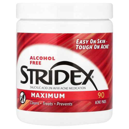 Stridex, Maximum, Alcohol Free, 90 Acne Pads