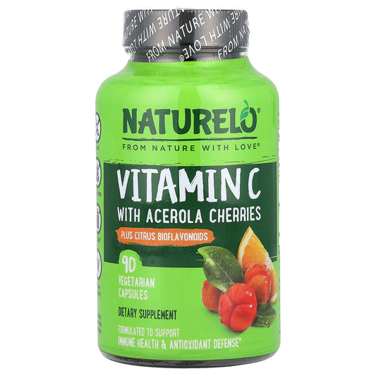 NATURELO, Vitamin C With Acerola Cherries Plus Citrus Bioflavonoids, 90 Vegetarian Capsules