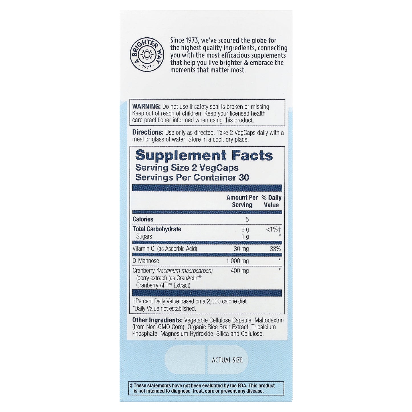 Solaray, CranActin® D-Mannose, 60 VegCaps