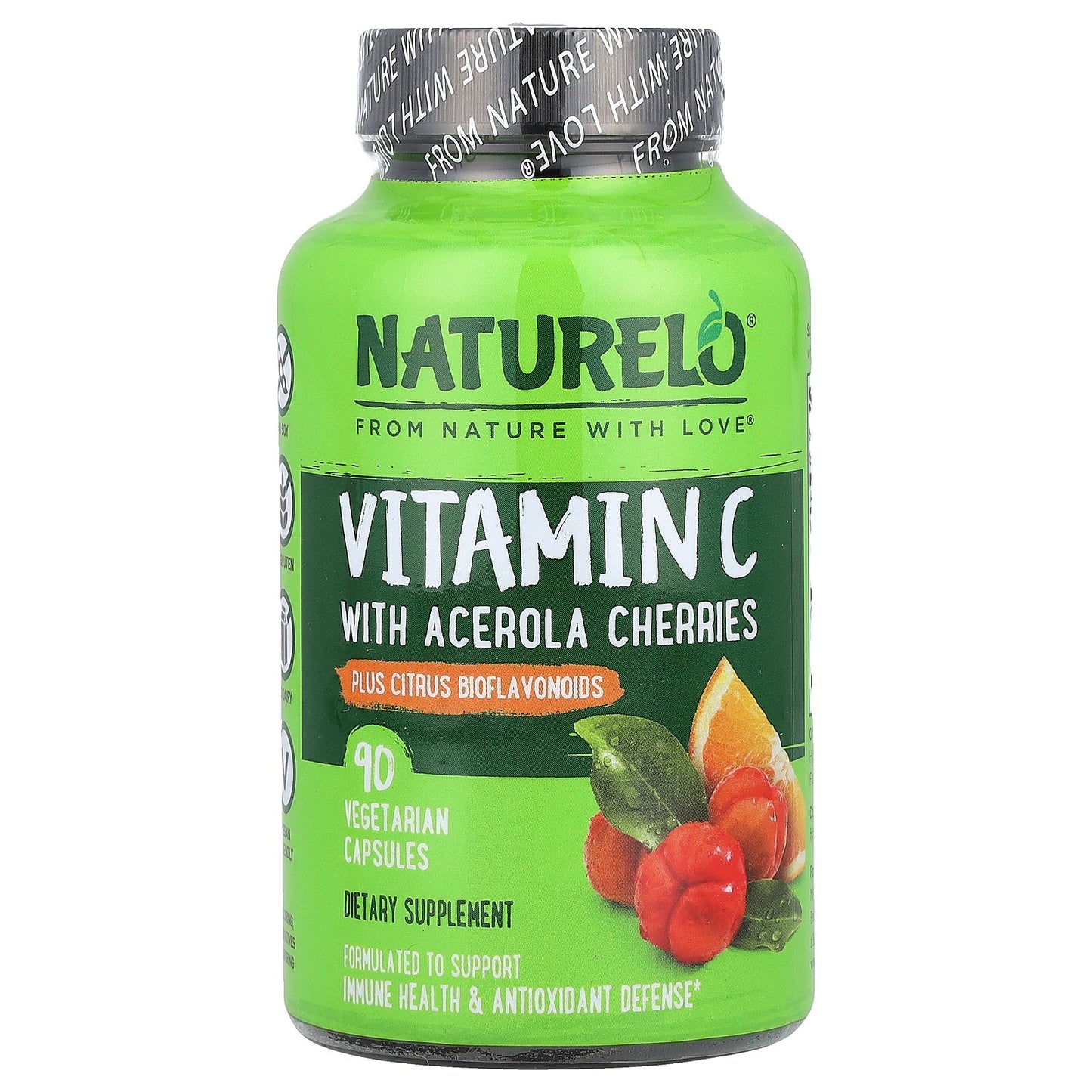 NATURELO, Vitamin C With Acerola Cherries Plus Citrus Bioflavonoids, 90 Vegetarian Capsules