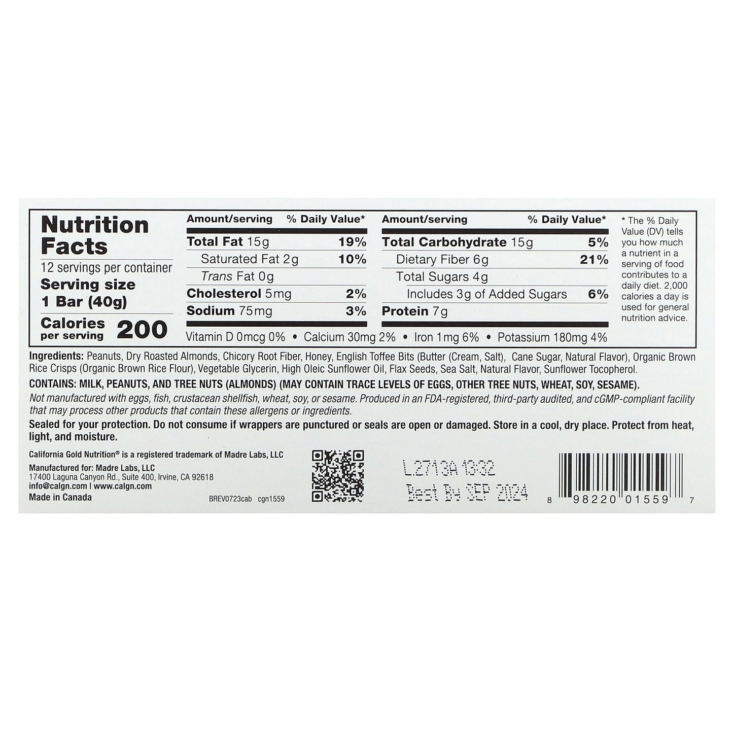 California Gold Nutrition, Foods, Caramel Almond Bars, 12 Bars, 1.4 oz (40 g) Each