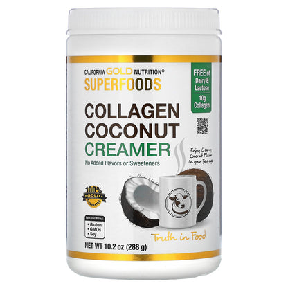 California Gold Nutrition, Superfoods, Collagen Coconut Creamer with Organic Coconut Milk Powder, Hydrolyzed Collagen Peptides, Organic Tapioca Maltodextrin, and Bamboo Extract, Unsweetened, 10.2 oz (288 g)