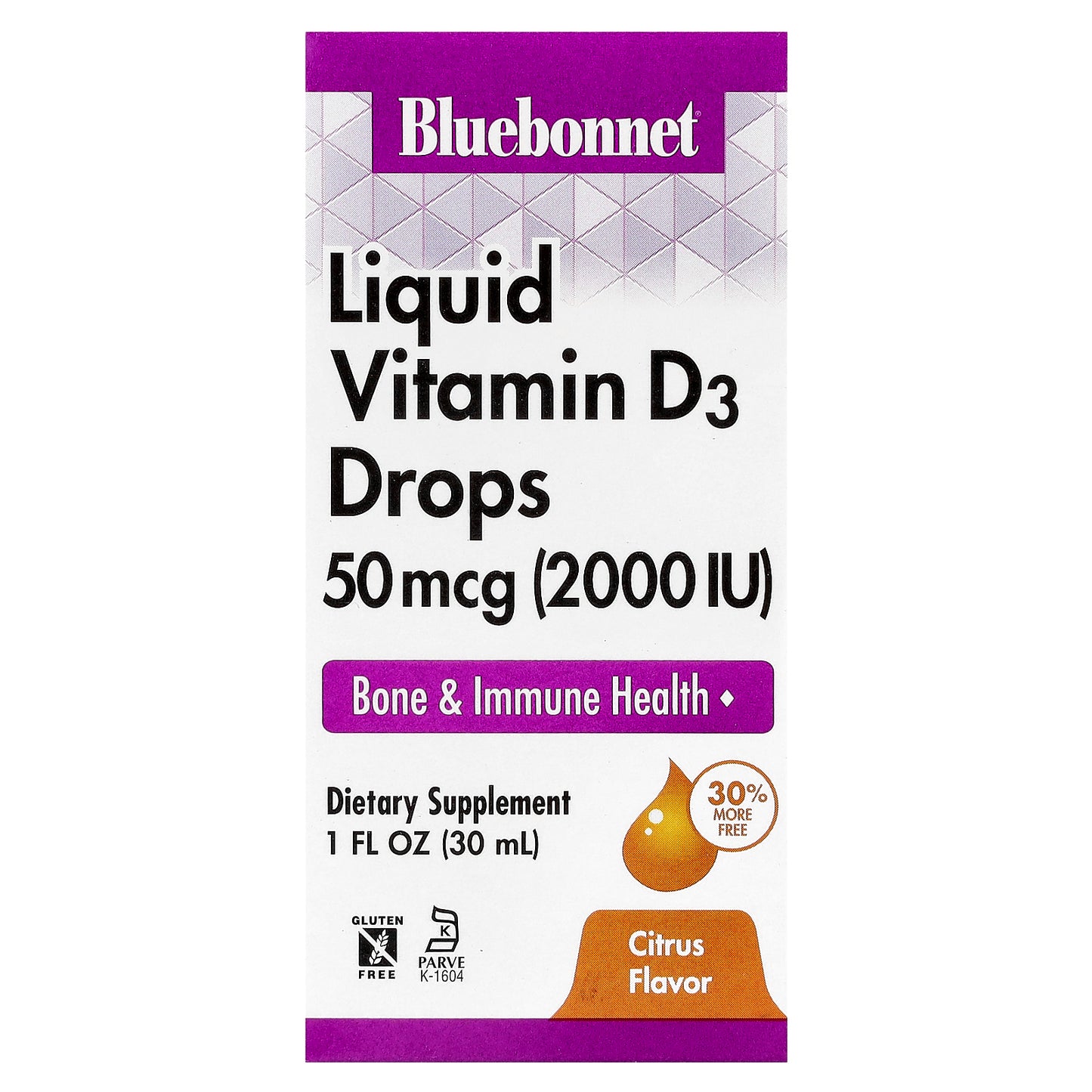 Bluebonnet Nutrition, Liquid Vitamin D3 Drops, Citrus, 50 mcg (2,000 IU), 1 fl oz (30 ml)