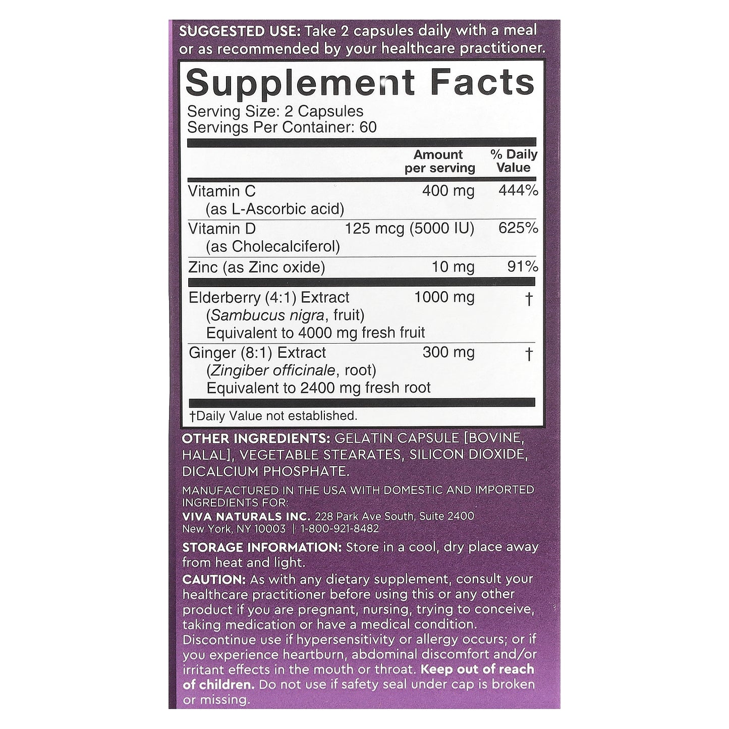 Viva Naturals, Elderberry, Vitamin C + Zinc, 120 Capsules