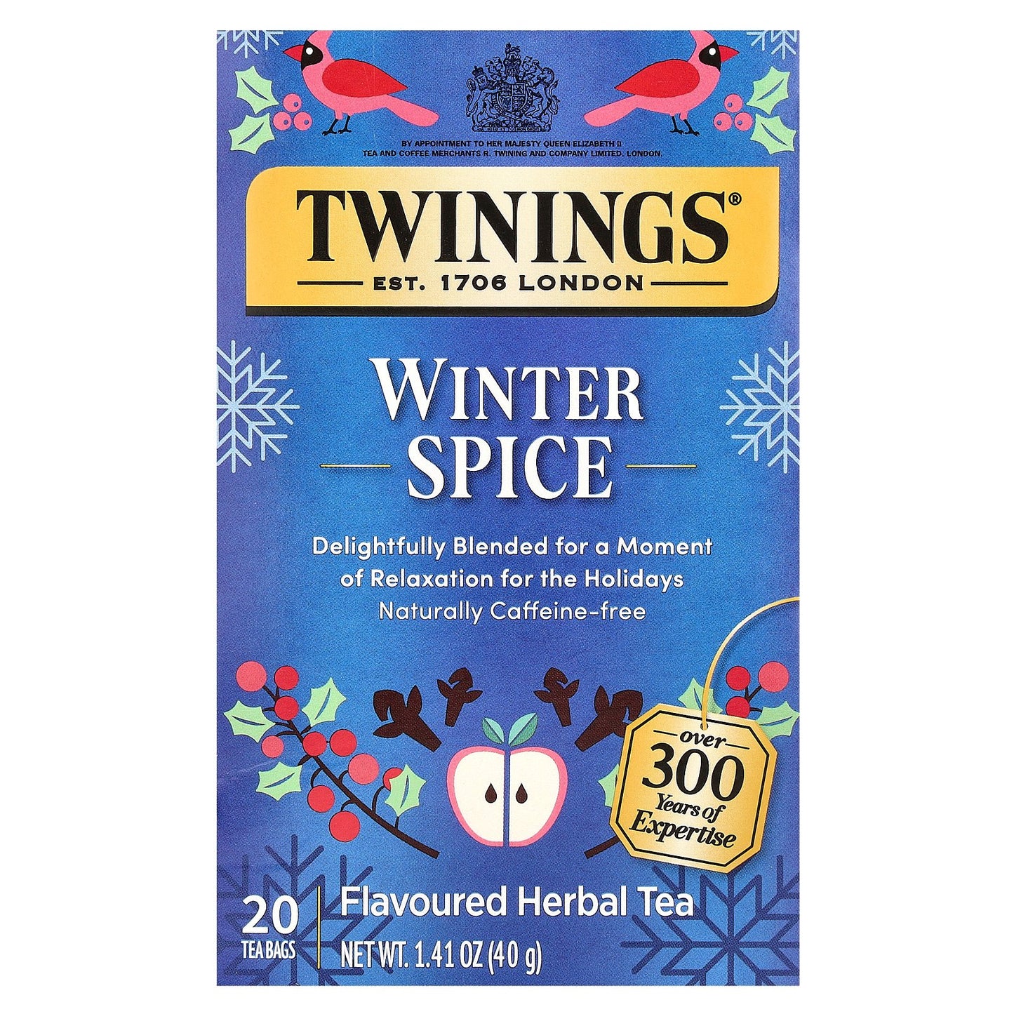 Twinings, Flavored Herbal Tea, Winter Spice, Caffeine Free, 20 Tea Bags, 1.41 oz (40 g)