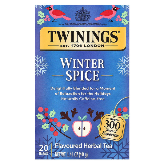Twinings, Flavored Herbal Tea, Winter Spice, Caffeine Free, 20 Tea Bags, 1.41 oz (40 g)