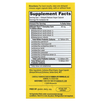 Renew Life, Ultimate Flora™, Everyday Care Probiotic, 60 Delayed Release Vegan Capsules