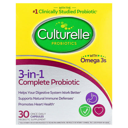 Culturelle, Probiotics, 3-in-1 Complete Probiotic with Omega 3s, 30 Once Daily Capsules