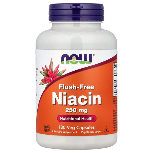 NOW Foods, Flush-Free Niacin, 250 mg, 180 Veg Capsules