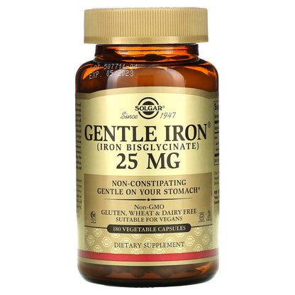 Solgar, Gentle Iron, 25 mg, 180 Vegetable Capsules