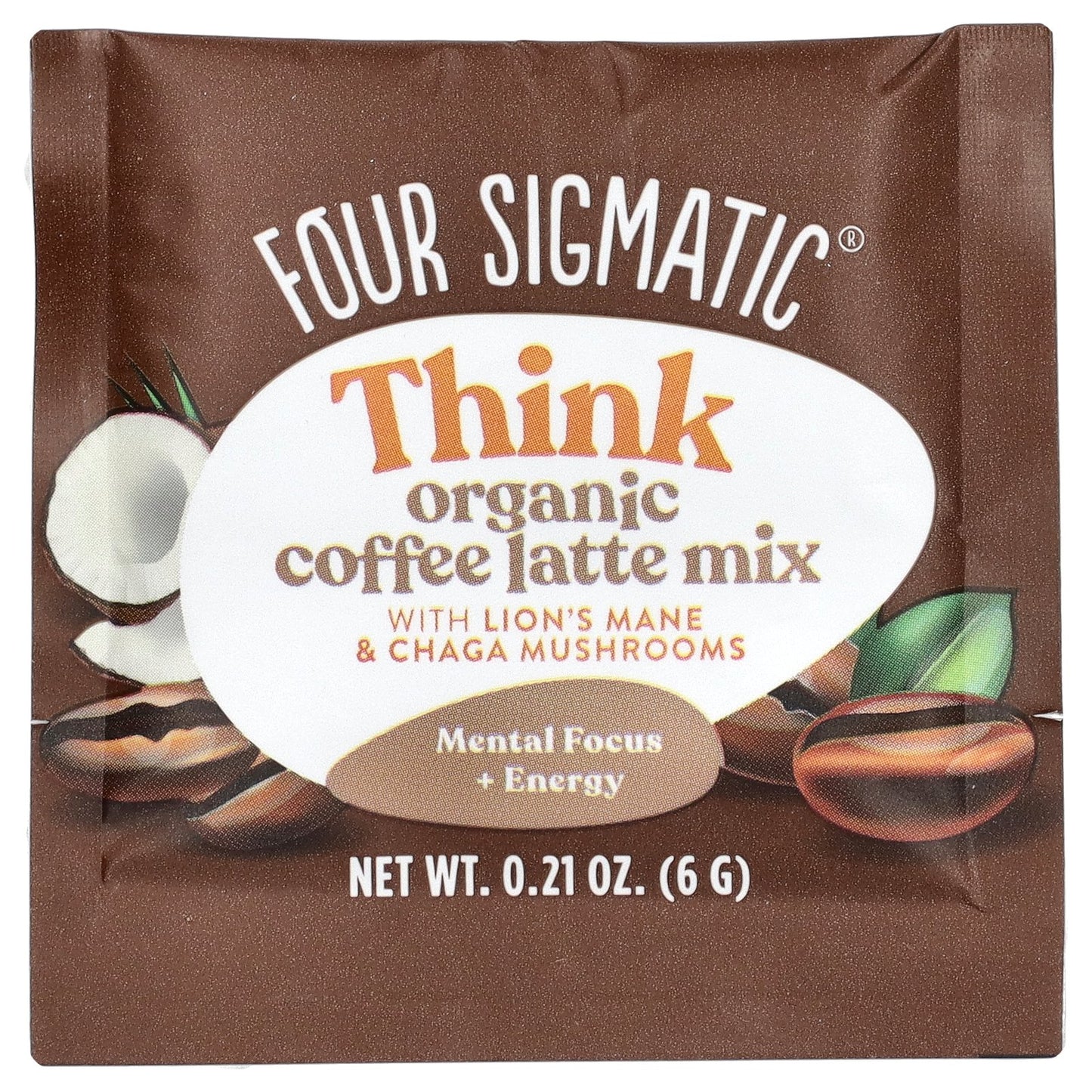 Four Sigmatic, Think, Organic Coffee Latte Mix with Lion's Mane & Chaga Mushrooms, 10 Packets, 0.21 oz (6 g) Each