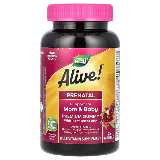 Nature's Way, Alive! Prenatal Premium Gummy, Strawberry & Lemon, 75 Gummies