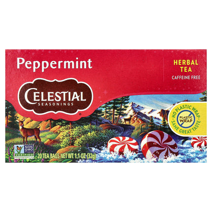 Celestial Seasonings, Herbal Tea, Peppermint, Caffeine Free, 20 Tea Bags, 1.1 oz (32 g)