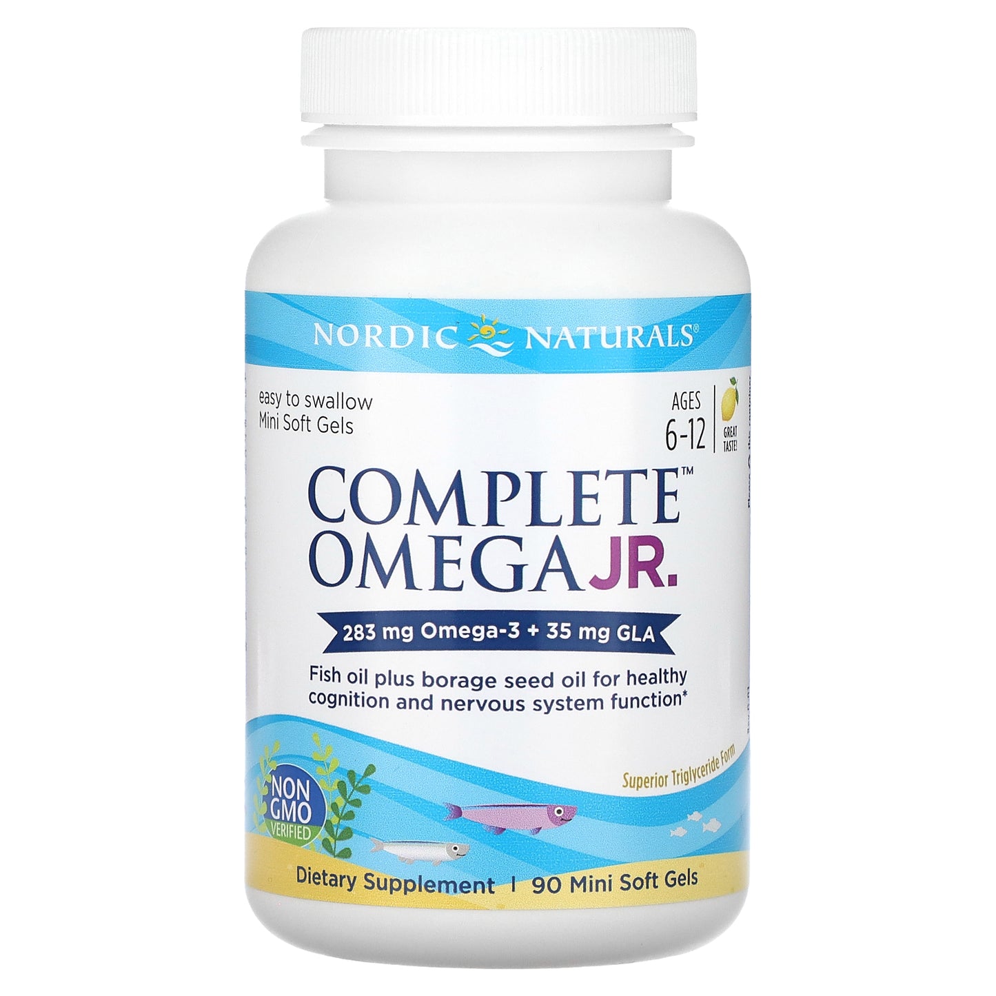 Nordic Naturals, Complete Omega Junior, Ages 6-12, Lemon, 90 Mini Soft Gels