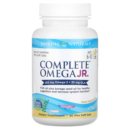 Nordic Naturals, Complete Omega Junior, Ages 6-12, Lemon, 90 Mini Soft Gels