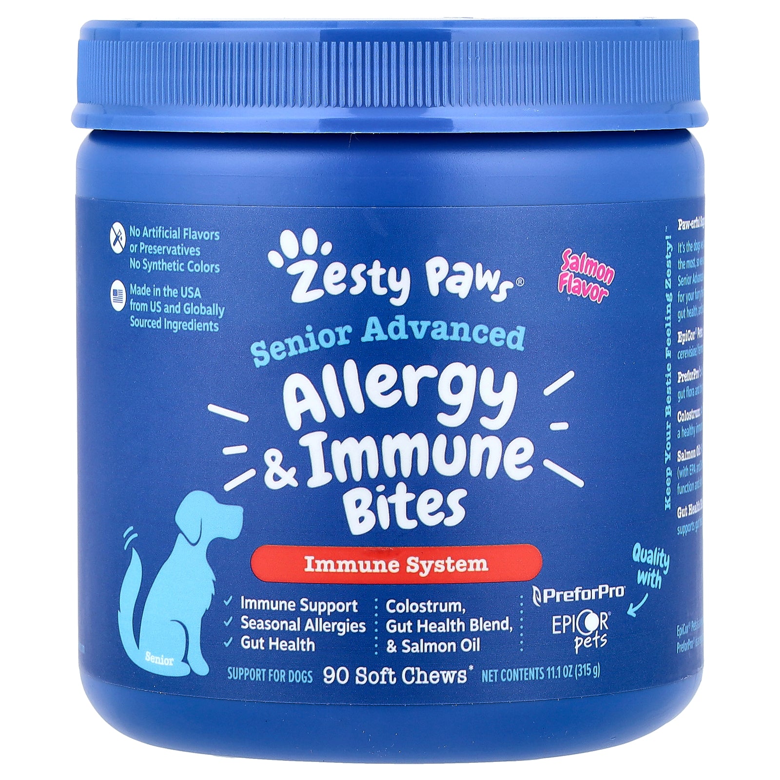 Zesty Paws, Senior Advanced, Allergy & Immune Bites, For Dogs, Salmon, 90 Soft Chews, 11.1 oz (315 g)