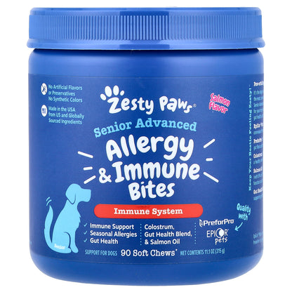 Zesty Paws, Senior Advanced, Allergy & Immune Bites, For Dogs, Salmon, 90 Soft Chews, 11.1 oz (315 g)