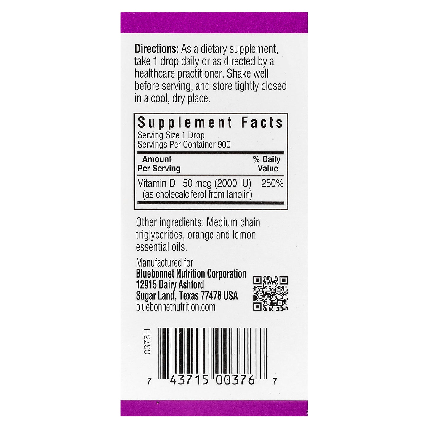 Bluebonnet Nutrition, Liquid Vitamin D3 Drops, Citrus, 50 mcg (2,000 IU), 1 fl oz (30 ml)