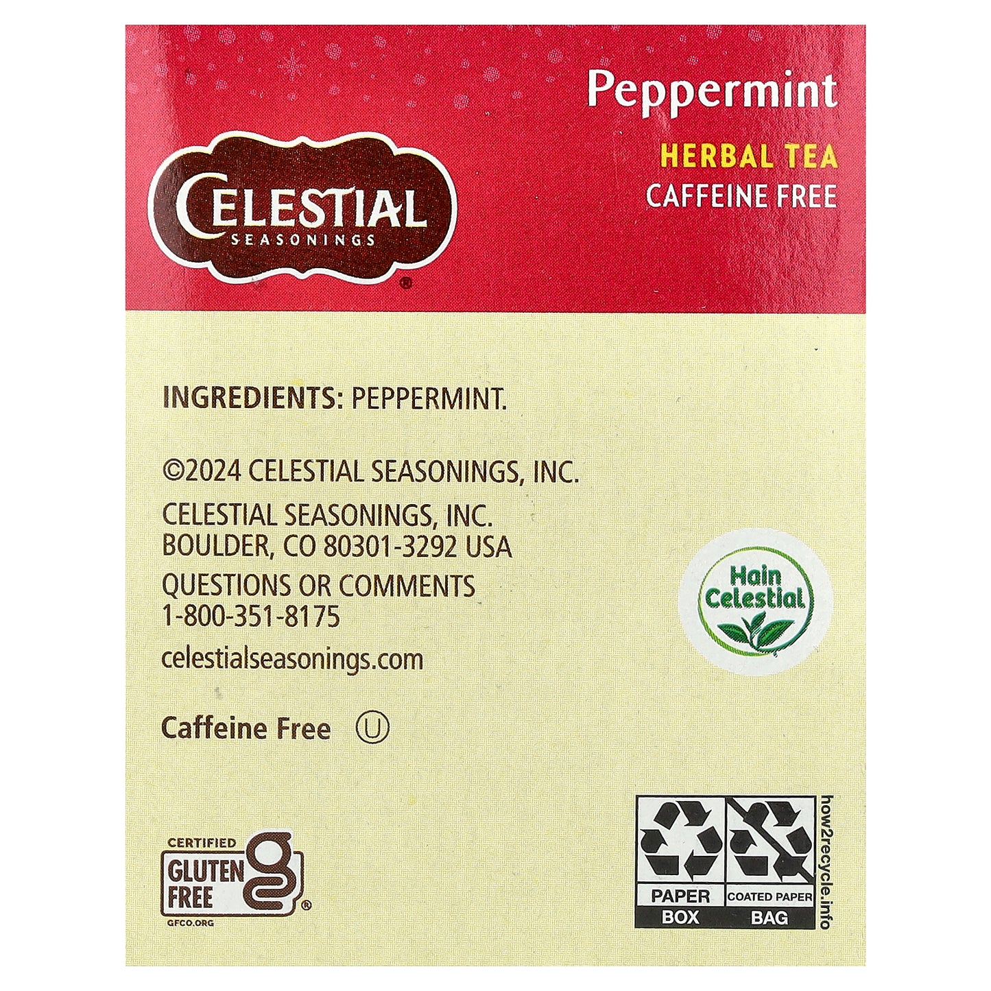 Celestial Seasonings, Herbal Tea, Peppermint, Caffeine Free, 20 Tea Bags, 1.1 oz (32 g)