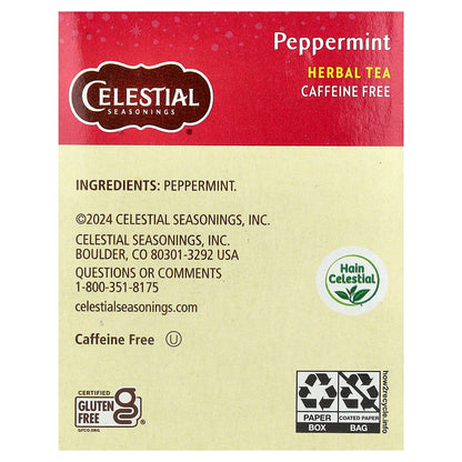 Celestial Seasonings, Herbal Tea, Peppermint, Caffeine Free, 20 Tea Bags, 1.1 oz (32 g)