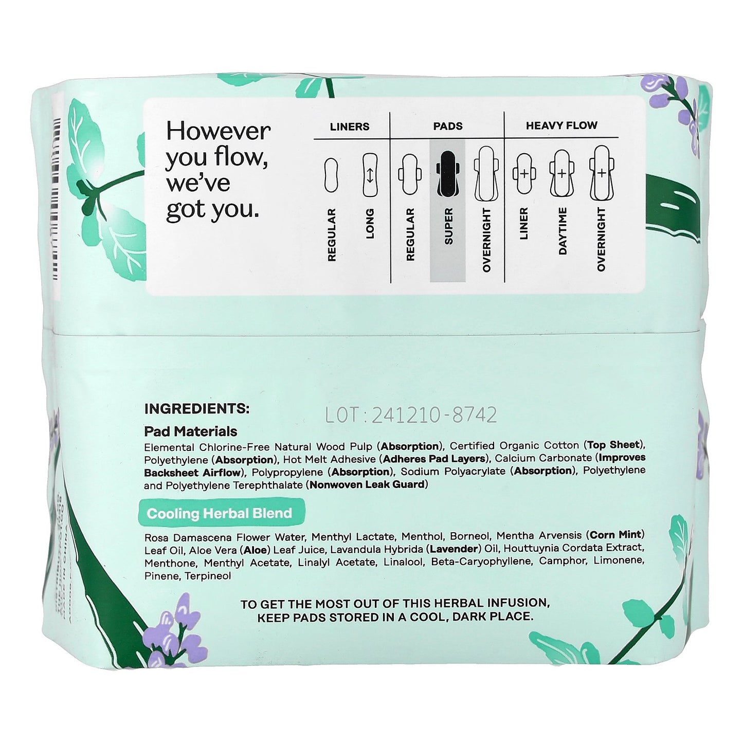 The Honey Pot Company, 100% Organic Cotton Cover, Pads with Wings, Super, 16 Count