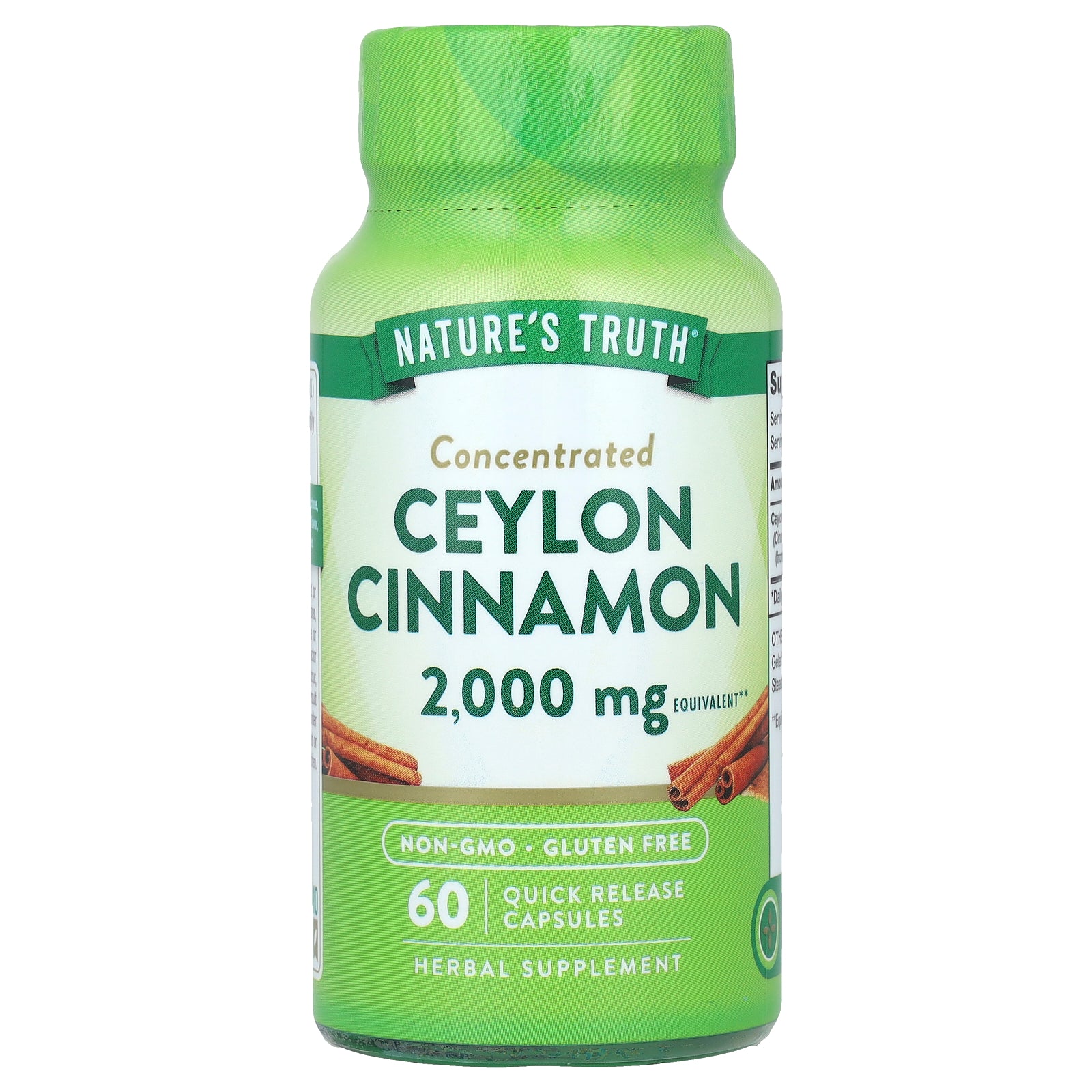 Nature's Truth, Concentrated Ceylon Cinnamon, 2,000 mg, 60 Quick Release Capsules