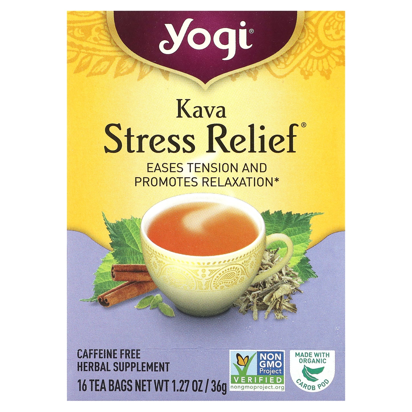 Yogi Tea, Kava Stress Relief, Caffeine Free, 16 Tea Bags, 1.27 oz (36 g)