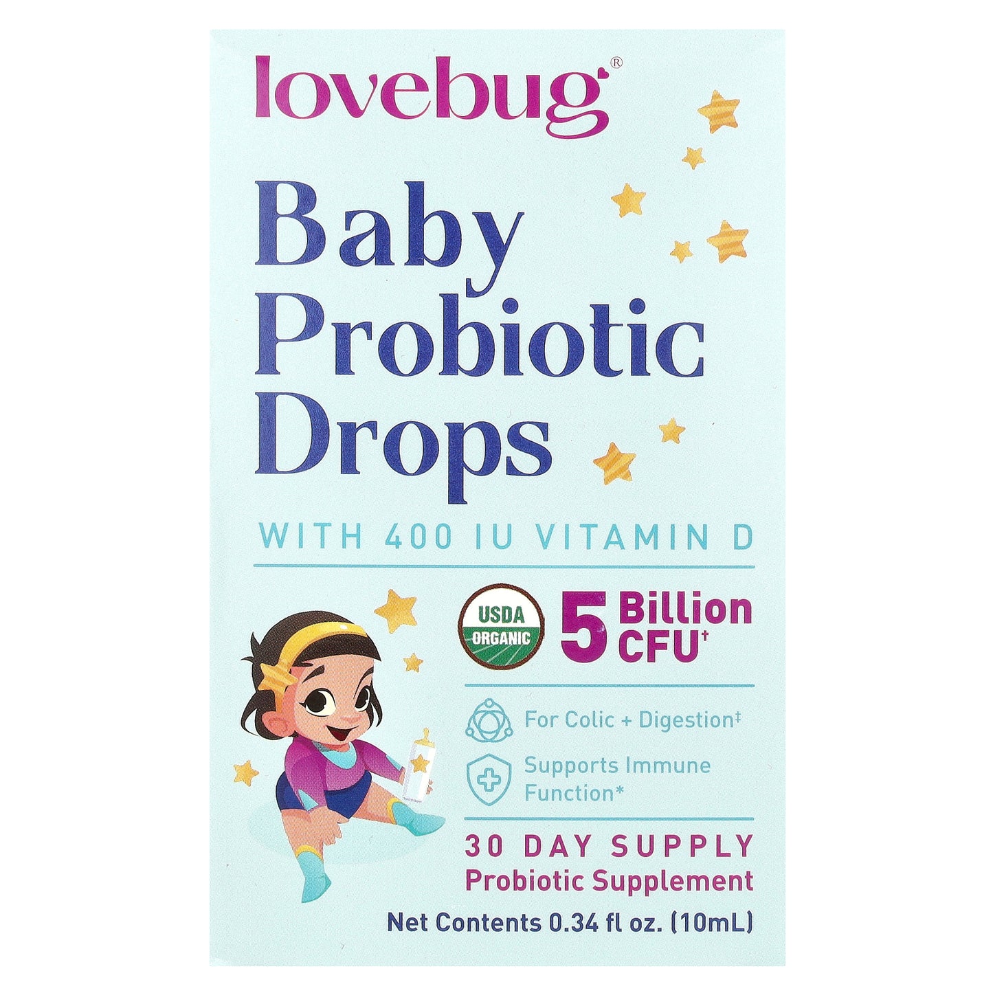 LoveBug Probiotics, Baby Probiotic Drops with Vitamin D, 0.34 fl oz (10 ml)
