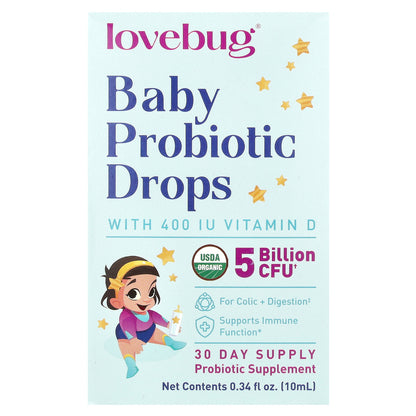 LoveBug Probiotics, Baby Probiotic Drops with Vitamin D, 0.34 fl oz (10 ml)