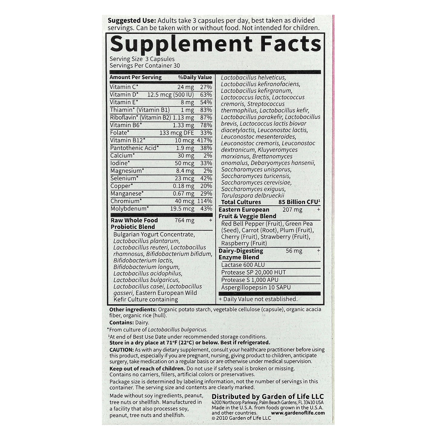 Garden of Life, RAW Probiotics, Women, 85 Billion, 90 Vegetarian Capsules