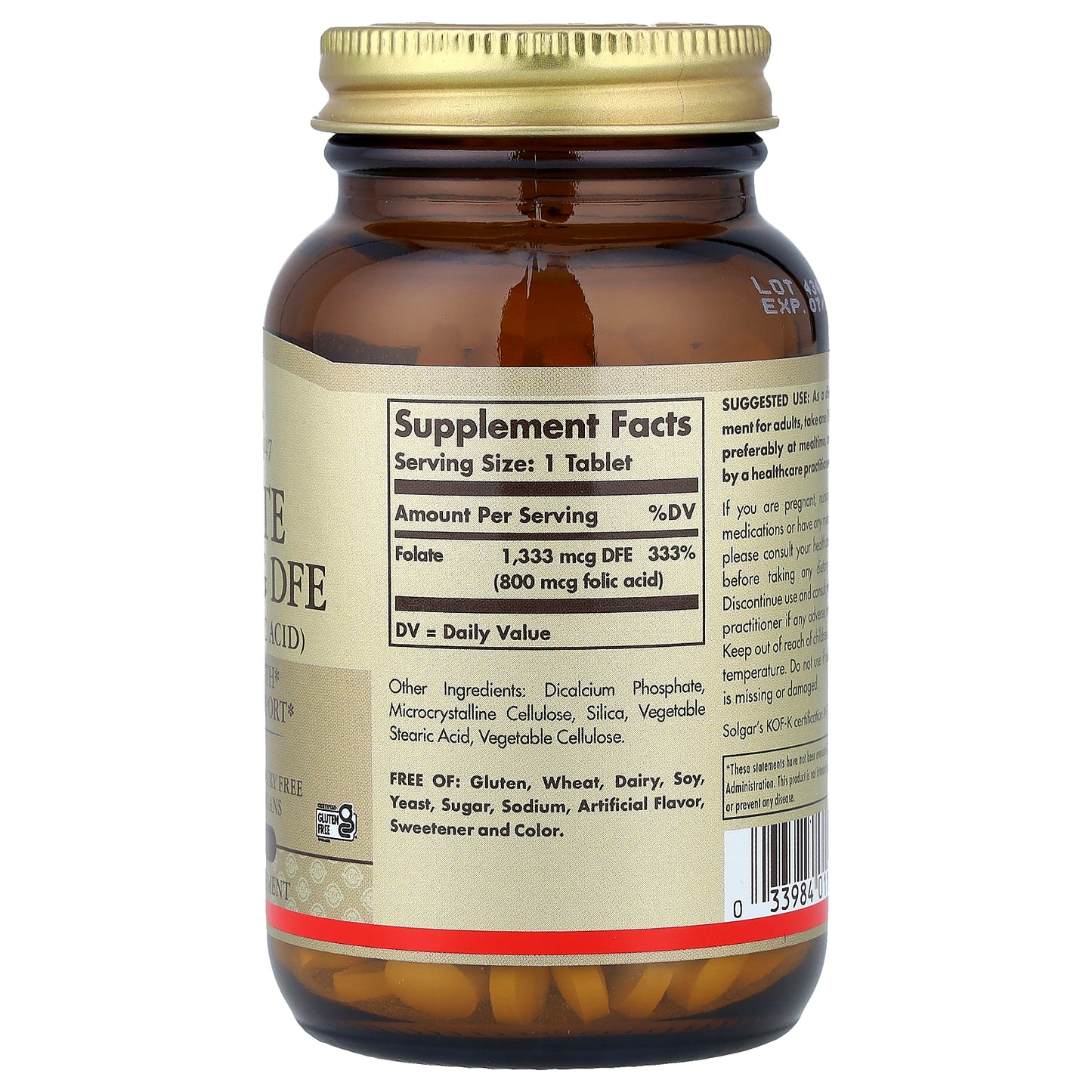 Solgar, Folate, 1,333 mcg DFE, 250 Tablets