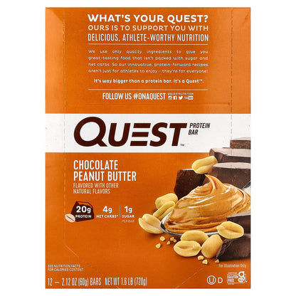 Quest Nutrition, Protein Bar, Chocolate Peanut Butter, 12 Bars, 2.12 oz (60 g) Each