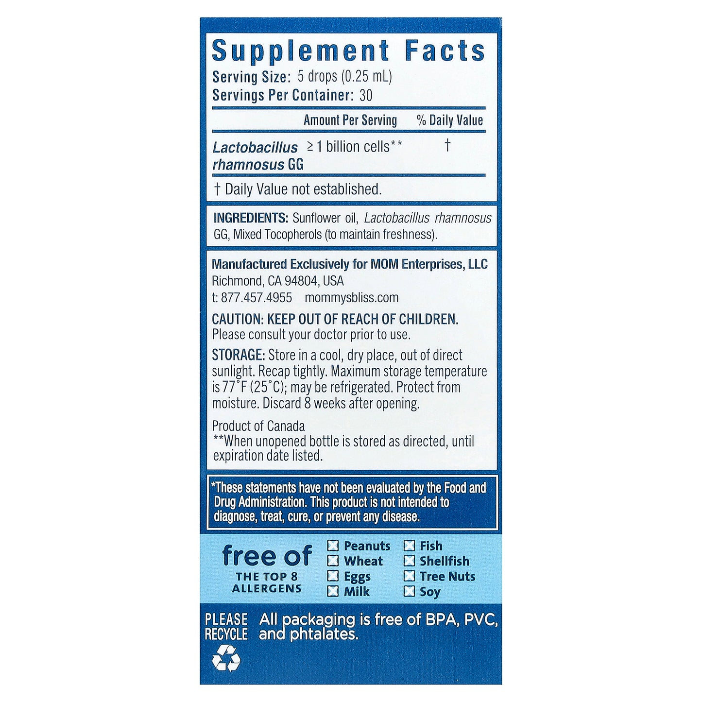 Mommy's Bliss, Baby Probiotic Drops, Everyday Digestive Health, Newborn+, 0.34 fl oz (10 ml)