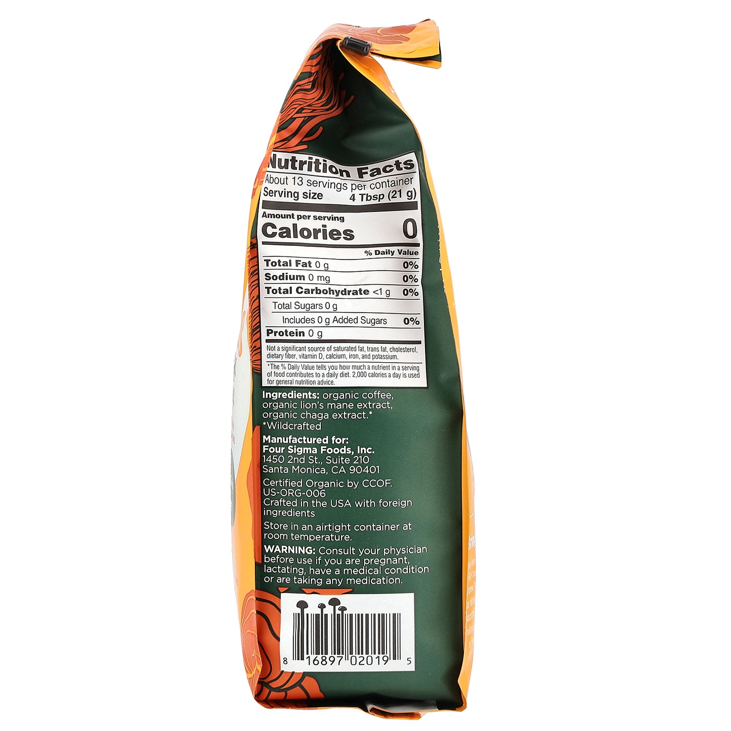 Four Sigmatic, Focus, Organic Coffee with Lion's Mane & Chaga Mushrooms, Ground, Dark Roast, 10 oz (283 g)